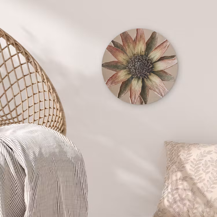 Droogbloem - Protea - Vintage - Beige - Rustiek Akoestische PET Vilt - Rond klein -sfeer4