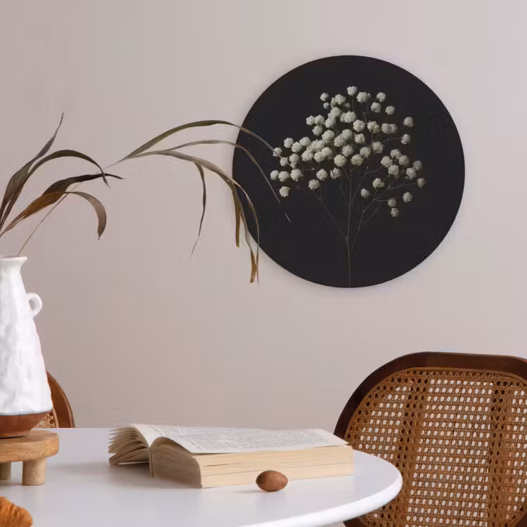 Gipskruid - Bloemetjes - Wit - Minimalistisch Akoestische PET Vilt - Rond klein -sfeer3