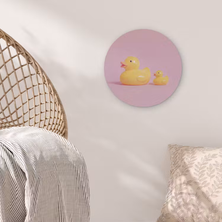 Eendjes - Vrolijk - Roze Akoestische PET Vilt - Rond klein -sfeer4