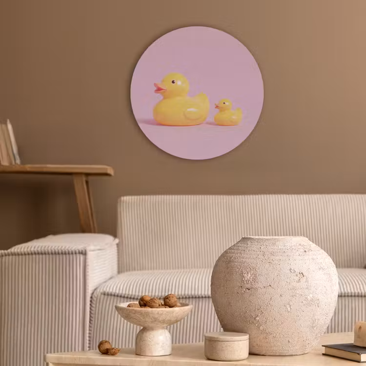 Eendjes - Vrolijk - Roze Akoestische PET Vilt - Rond klein -sfeer1