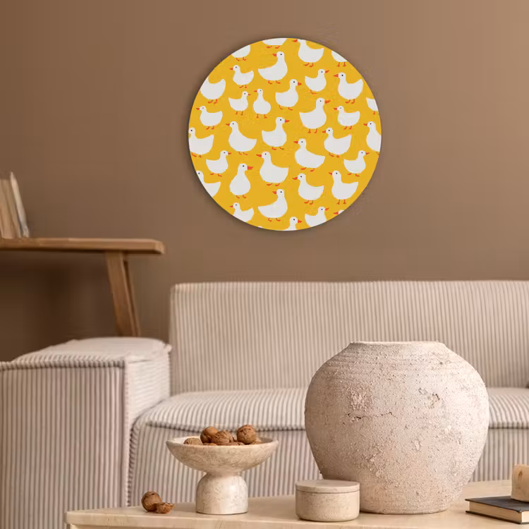 Eendjes - Patroon - Geel Akoestische PET Vilt - Rond klein 838 -sfeer1
