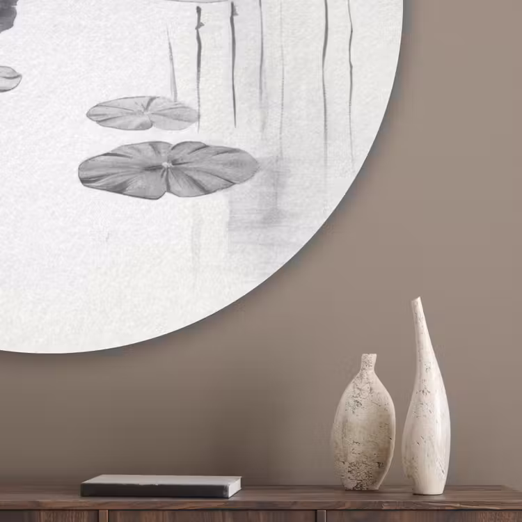 Eenden - Waterlelies - Riet - Zwart Akoestische PET Vilt - Rond klein -sfeer5_closeup