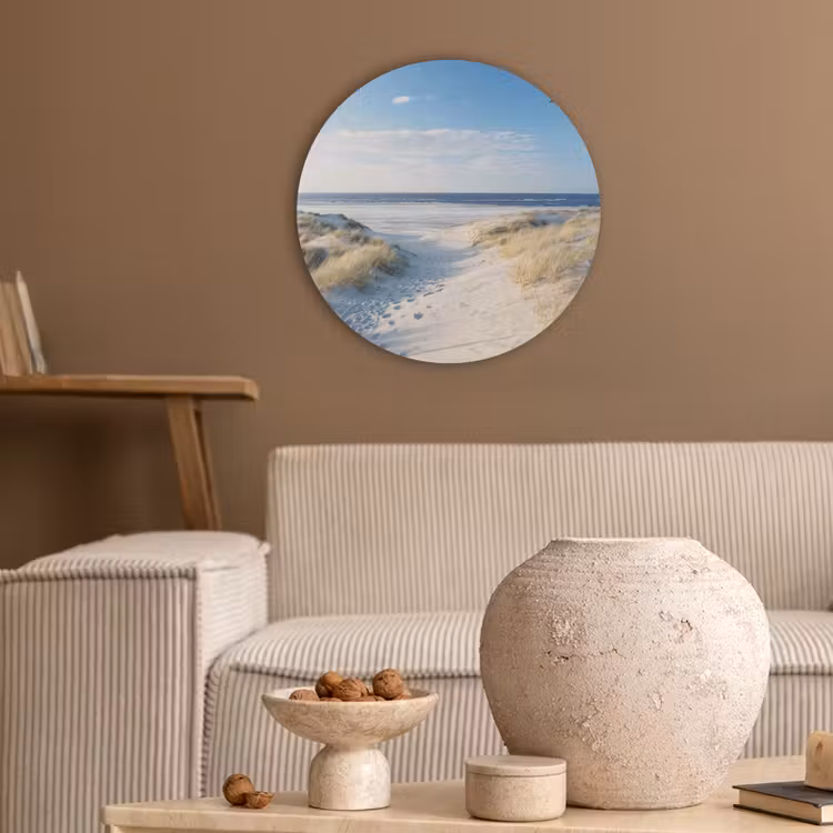 Duin - Meeuw - Strand - Zee - Zon Akoestische PET Vilt - Rond klein -sfeer1