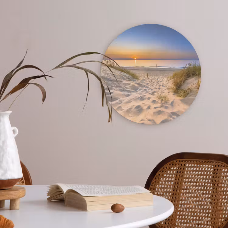 Duin - Zonsondergang - Horizon - Strand - Gras Akoestische PET Vilt - Rond klein -sfeer3