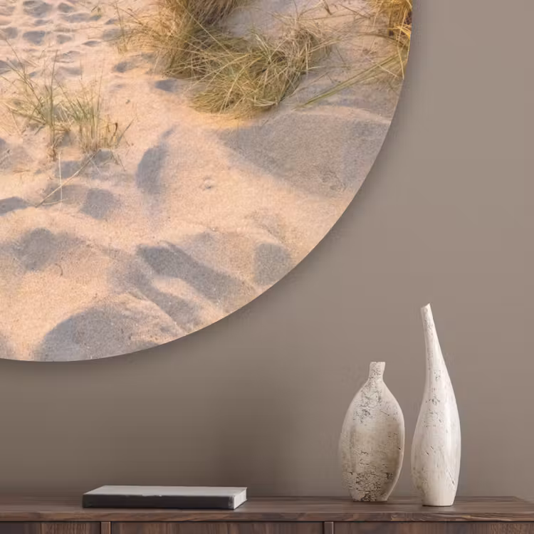Duin - Zonsondergang - Horizon - Strand - Gras Akoestische PET Vilt - Rond klein -sfeer5_closeup