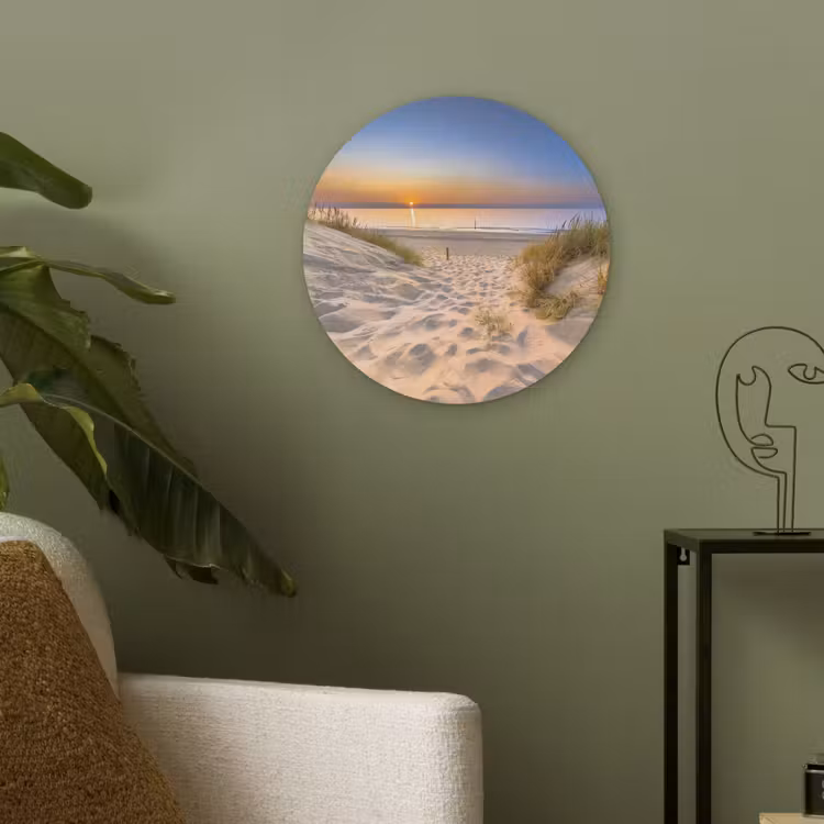 Duin - Zonsondergang - Horizon - Strand - Gras Akoestische PET Vilt - Rond klein -sfeer2