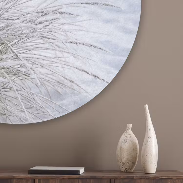 Duinen - Sneeuw - Strand - Winter - Serene Akoestische PET Vilt - Rond klein -sfeer5_closeup