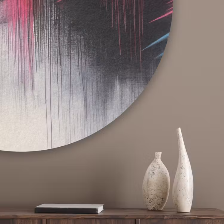 Dynamisch - Abstract - Kleurrijk - Zwart Akoestische PET Vilt - Rond klein -sfeer5_closeup