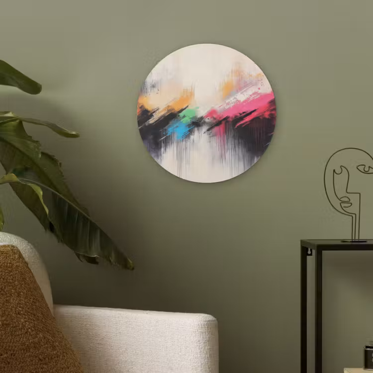Dynamisch - Abstract - Kleurrijk - Zwart Akoestische PET Vilt - Rond klein -sfeer2