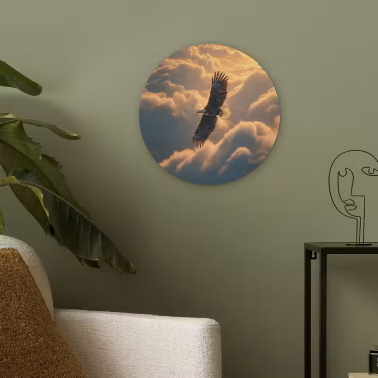 Adelaar - Wolken - Zon Akoestische PET Vilt - Rond klein -sfeer2