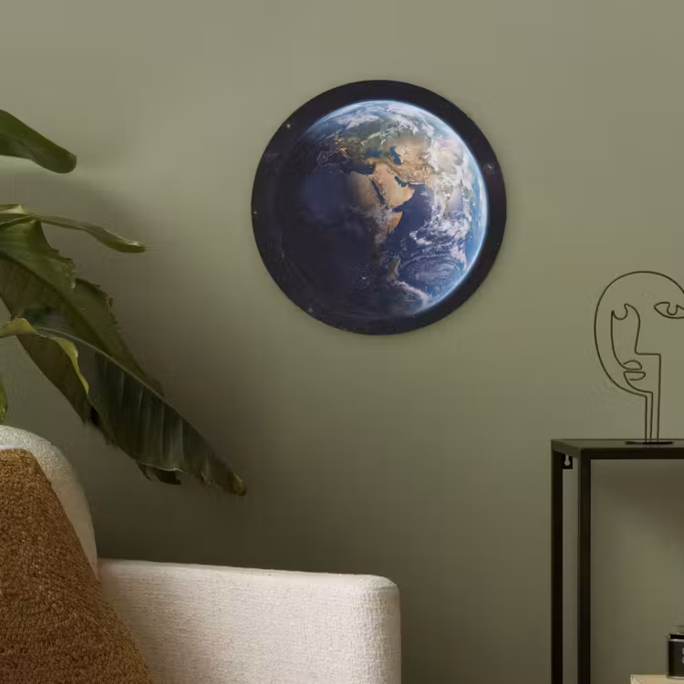 Aarde - Ruimte - Blauw - Groen Akoestische PET Vilt - Rond klein -sfeer2