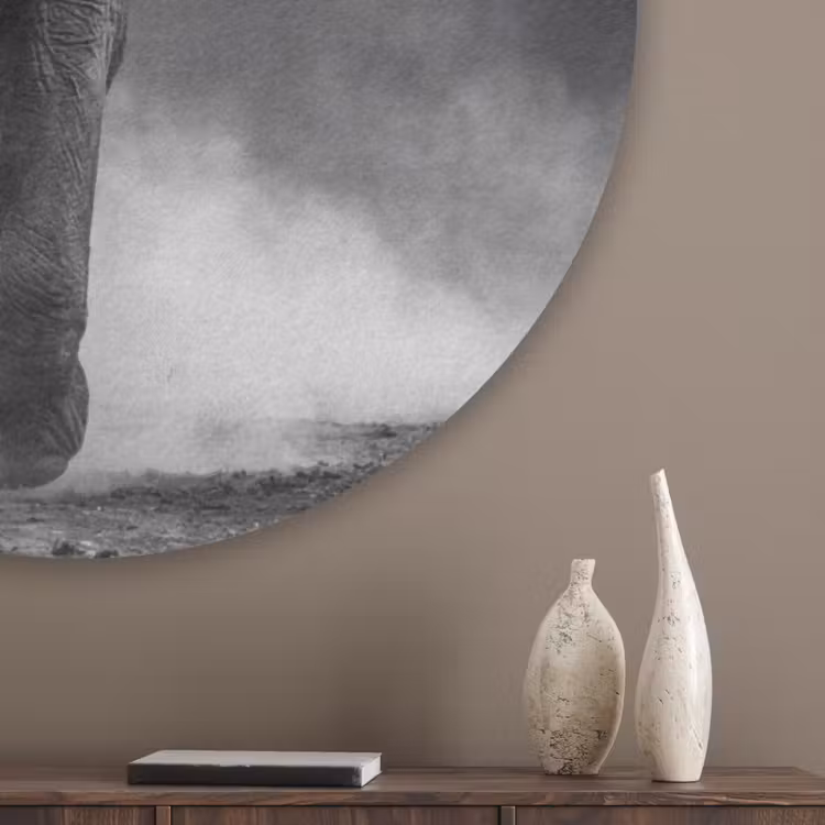 Olifant - Zwart - Wit - Rook Akoestische PET Vilt - Rond klein -sfeer5_closeup