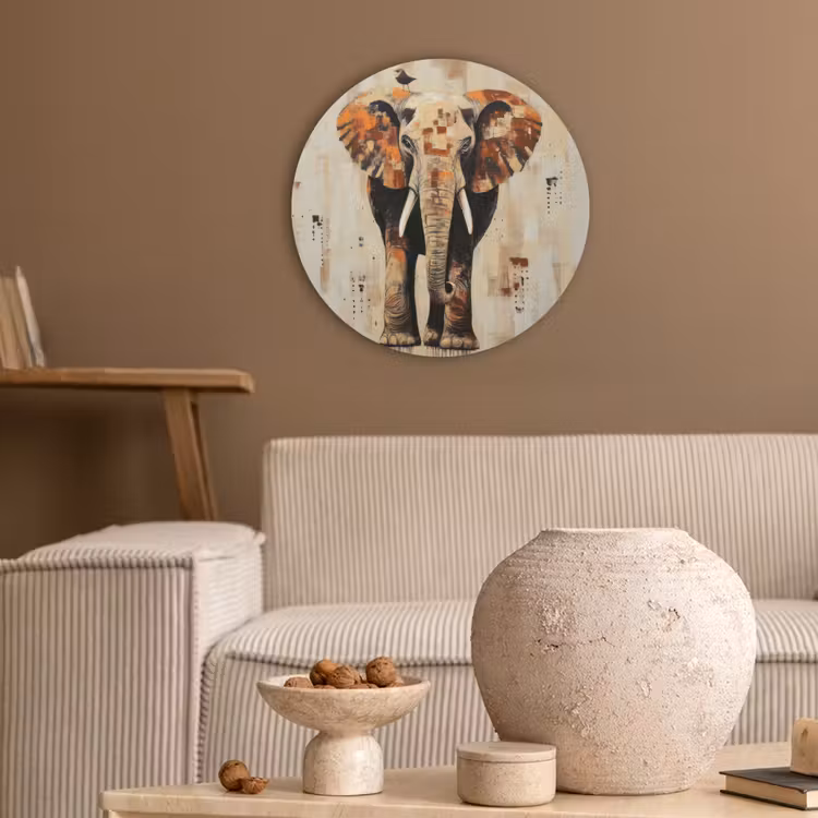 Olifant - Slurf - Mozaïek - Abstract Akoestische PET Vilt - Rond klein -sfeer1