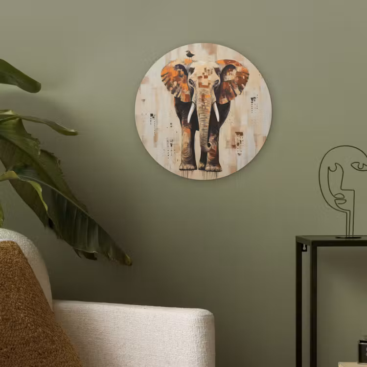 Olifant - Slurf - Mozaïek - Abstract Akoestische PET Vilt - Rond klein -sfeer2
