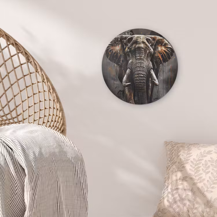 Olifant - Watercolor - Wilde dieren - Luxe Akoestische PET Vilt - Rond klein -sfeer4