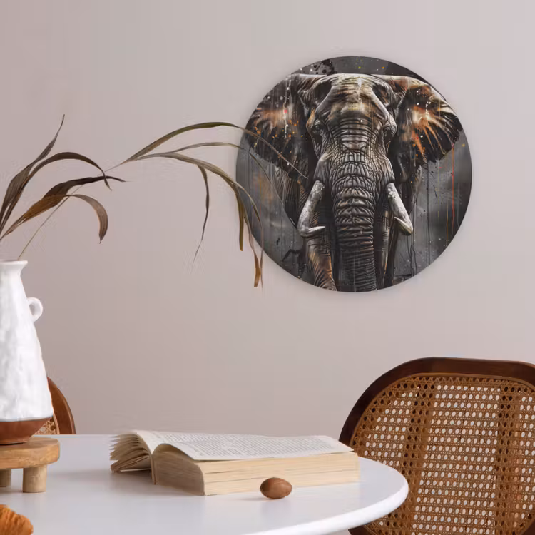 Olifant - Watercolor - Wilde dieren - Luxe Akoestische PET Vilt - Rond klein -sfeer3