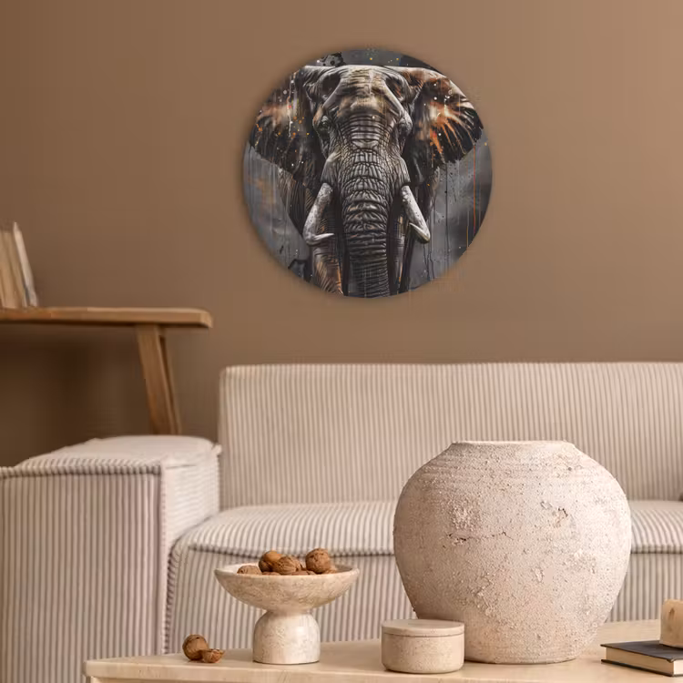 Olifant - Watercolor - Wilde dieren - Luxe Akoestische PET Vilt - Rond klein -sfeer1