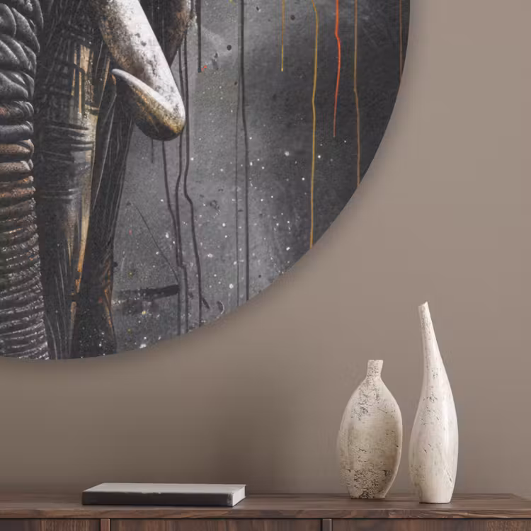 Olifant - Watercolor - Wilde dieren - Luxe Akoestische PET Vilt - Rond klein -sfeer5_closeup