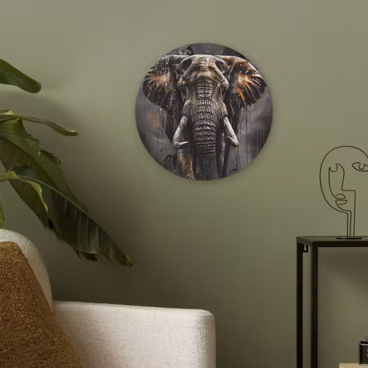 Olifant - Watercolor - Wilde dieren - Luxe Akoestische PET Vilt - Rond klein -sfeer2