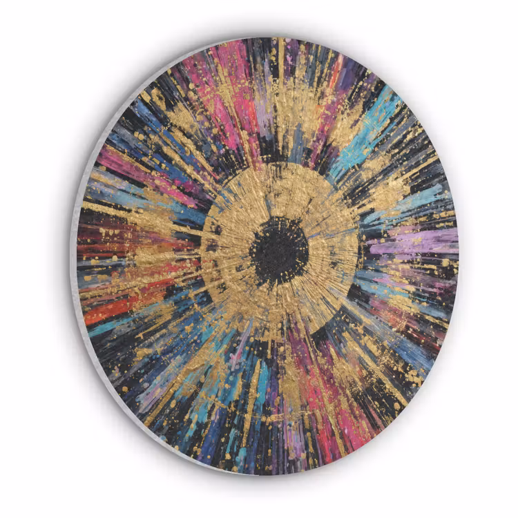 Explosie - Goud - Kleurrijk - Abstract Akoestische PET Vilt - Rond klein -3d