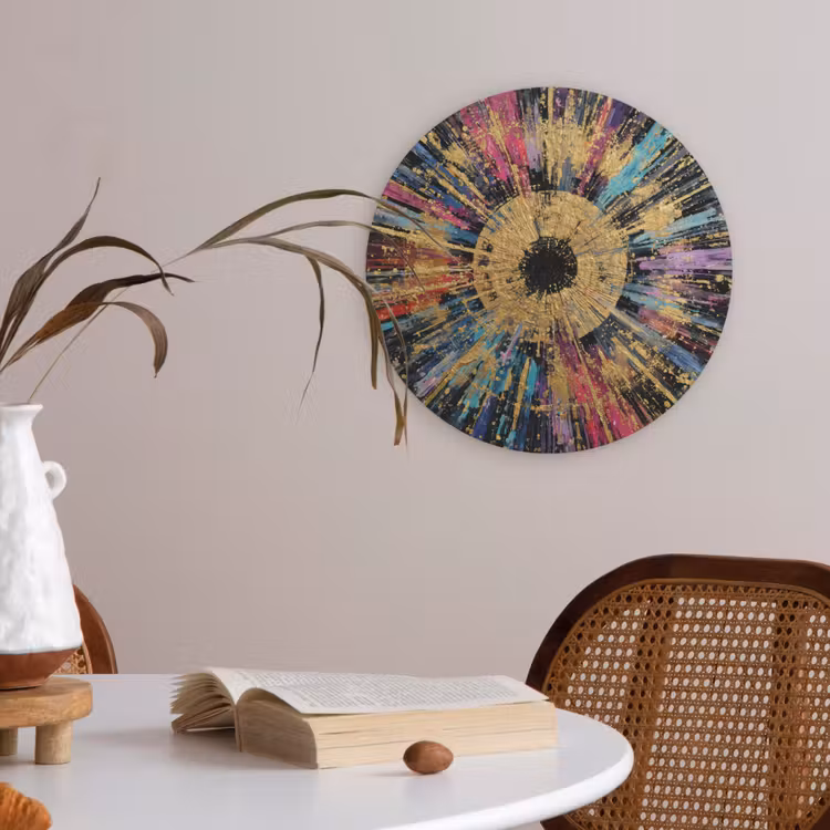 Explosie - Goud - Kleurrijk - Abstract Akoestische PET Vilt - Rond klein -sfeer3