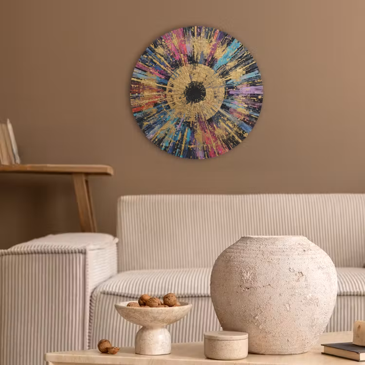 Explosie - Goud - Kleurrijk - Abstract Akoestische PET Vilt - Rond klein -sfeer1