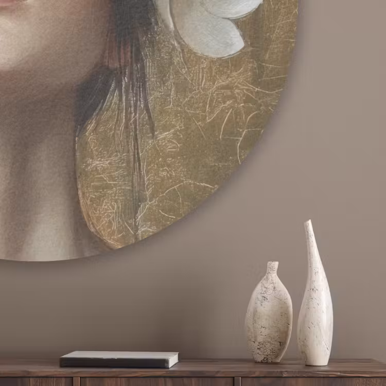 Gezicht - Bloemen - Goud - Abstract Akoestische PET Vilt - Rond klein -sfeer5_closeup