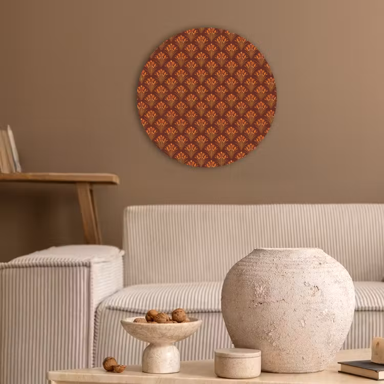 Waaiers - Art Deco - Botanisch - Roestbruin - Oranje Akoestische PET Vilt - Rond klein 838 -sfeer1