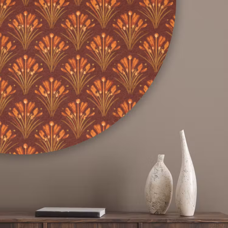 Waaiers - Art Deco - Botanisch - Roestbruin - Oranje Akoestische PET Vilt - Rond klein 838 -sfeer5_closeup