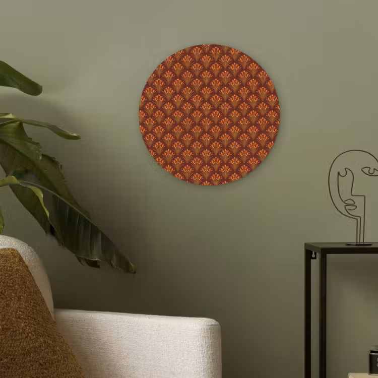 Waaiers - Art Deco - Botanisch - Roestbruin - Oranje Akoestische PET Vilt - Rond klein 838 -sfeer2