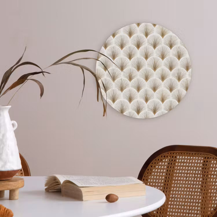 Waaiers - Art Deco - Elegant - Goud - Wit Akoestische PET Vilt - Rond klein 838 -sfeer3