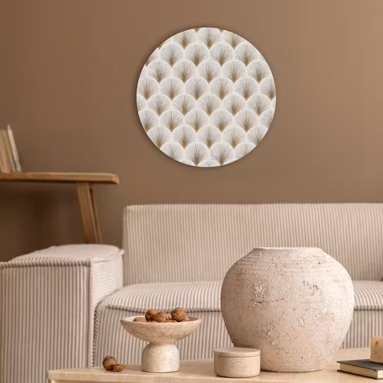 Waaiers - Art Deco - Elegant - Goud - Wit Akoestische PET Vilt - Rond klein 838 -sfeer1