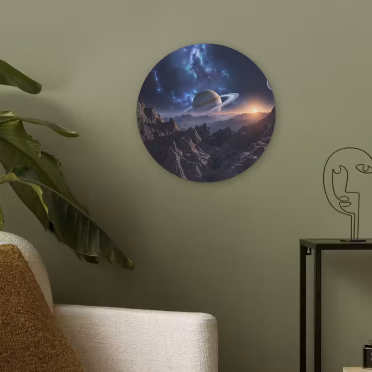 Fantasy - Kosmos - Landschap Akoestische PET Vilt - Rond klein -sfeer2