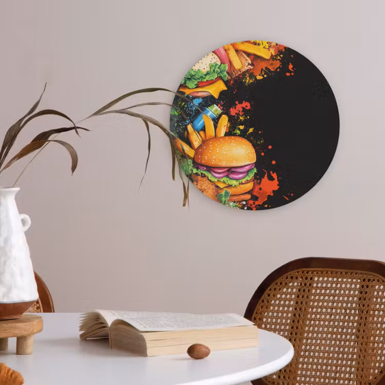 Fastfood - Graffiti - Hamburger - Eten - Modern Akoestische PET Vilt - Rond klein -sfeer3