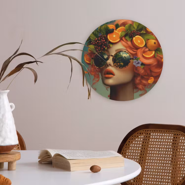 Vrouw - Sinaasappel - Bessen - Oranje Akoestische PET Vilt - Rond klein -sfeer3
