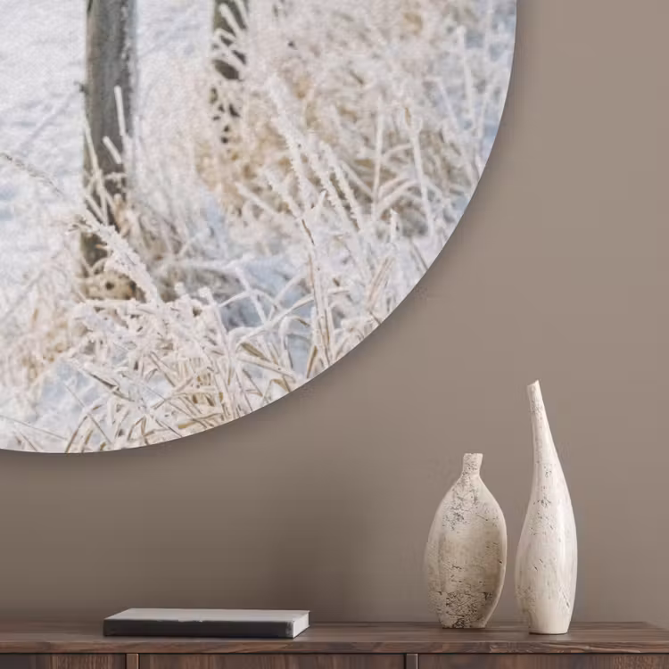 Hek - Sneeuw - Mist - Platteland - Nostalgisch Akoestische PET Vilt - Rond klein -sfeer5_closeup