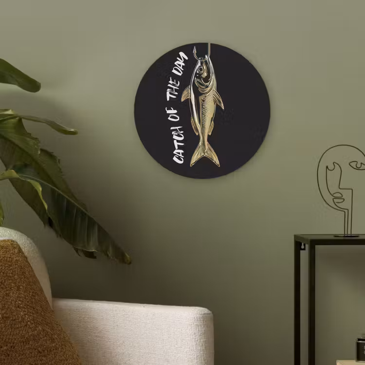 Vis - Zwart - Goud - Tekst Akoestische PET Vilt - Rond klein -sfeer2