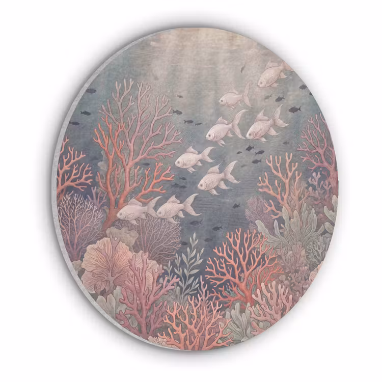 Vis - Koraal - Onderwater - Illustratie - Vintage Akoestische PET Vilt - Rond klein -3d