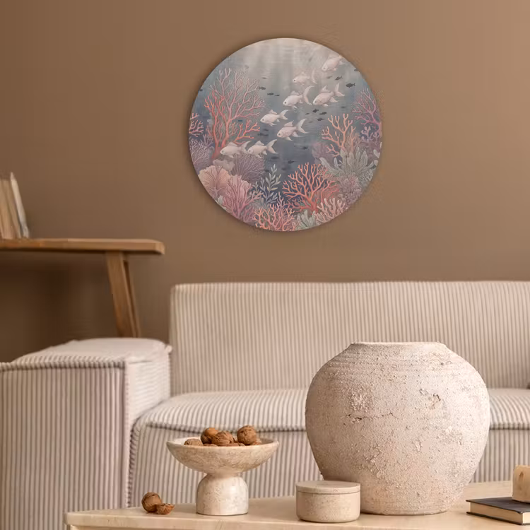 Vis - Koraal - Onderwater - Illustratie - Vintage Akoestische PET Vilt - Rond klein -sfeer1
