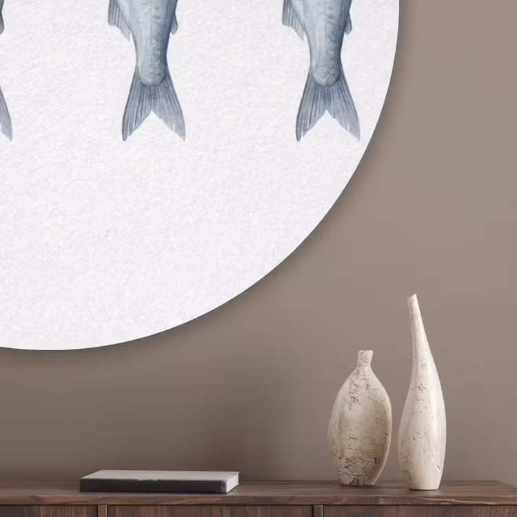 Vissen - Illustratie - Delfts - Blauw Akoestische PET Vilt - Rond klein -sfeer5_closeup