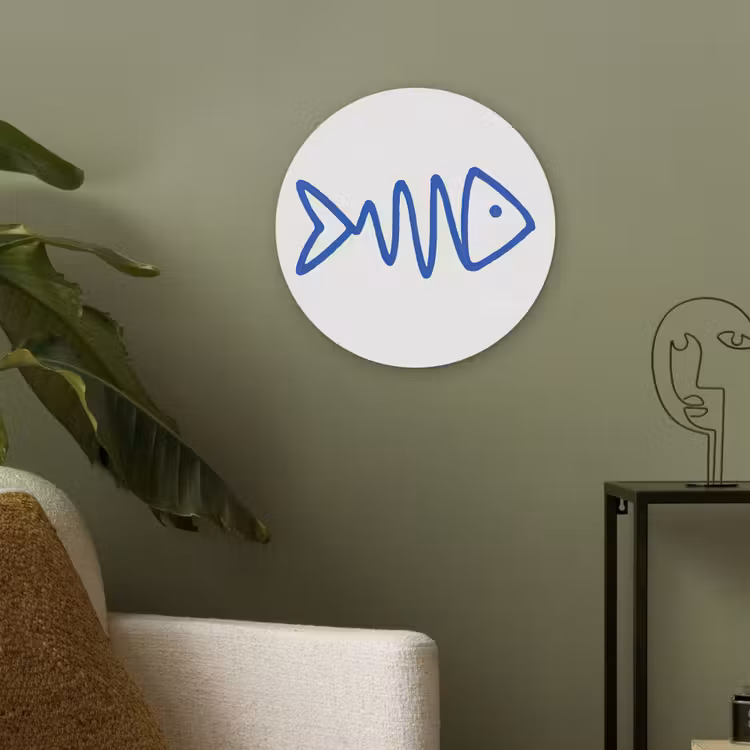 Vis - Minimalistisch - Blauw - Lijn Akoestische PET Vilt - Rond klein -sfeer2