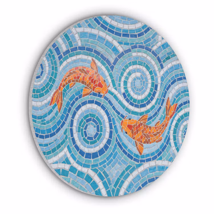 Vis - Mozaïek - Water - Decoratief - Blauw Akoestische PET Vilt - Rond klein -3d