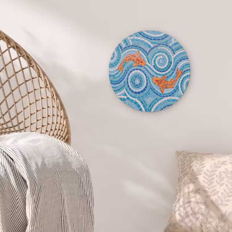 Vis - Mozaïek - Water - Decoratief - Blauw Akoestische PET Vilt - Rond klein -sfeer4