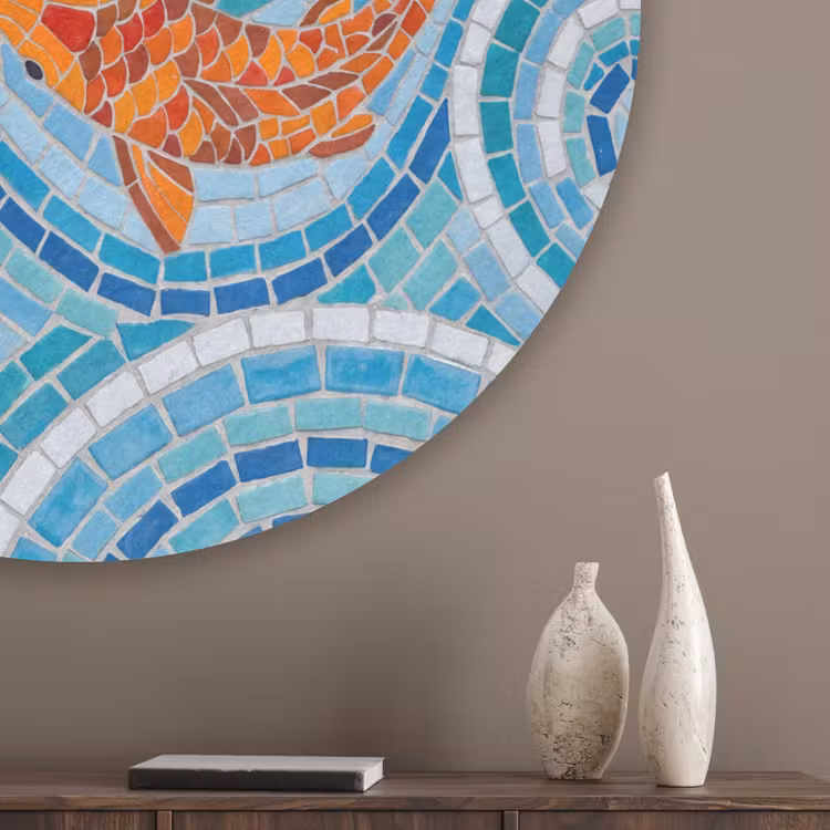 Vis - Mozaïek - Water - Decoratief - Blauw Akoestische PET Vilt - Rond klein -sfeer5_closeup