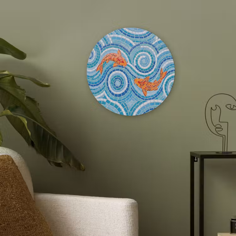 Vis - Mozaïek - Water - Decoratief - Blauw Akoestische PET Vilt - Rond klein -sfeer2