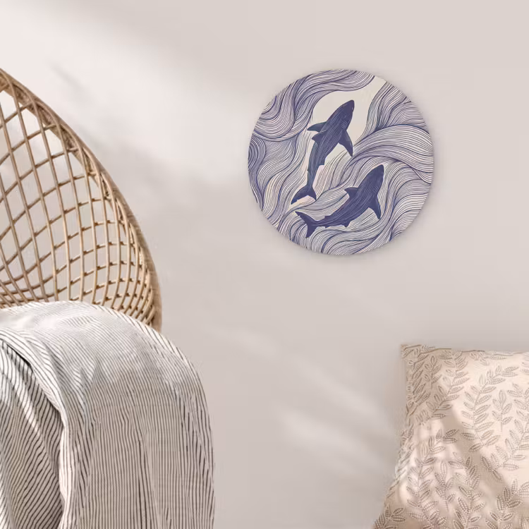 Vis - Oceaan - Lijntekening - Blauw - Dieren Akoestische PET Vilt - Rond klein -sfeer4