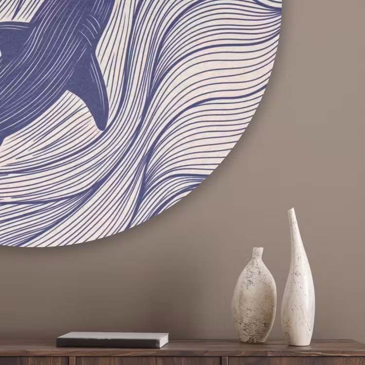 Vis - Oceaan - Lijntekening - Blauw - Dieren Akoestische PET Vilt - Rond klein -sfeer5_closeup