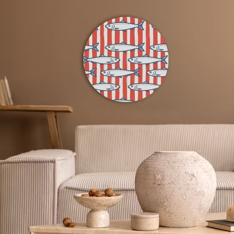 Vis - Patroon - Strepen - Illustratie - Rood Akoestische PET Vilt - Rond klein -sfeer1