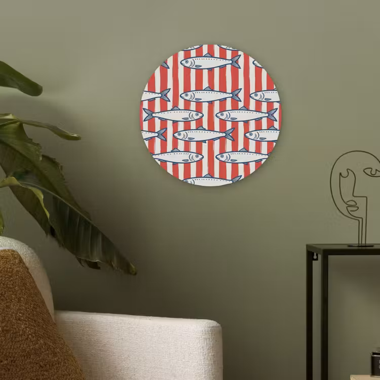 Vis - Patroon - Strepen - Illustratie - Rood Akoestische PET Vilt - Rond klein -sfeer2