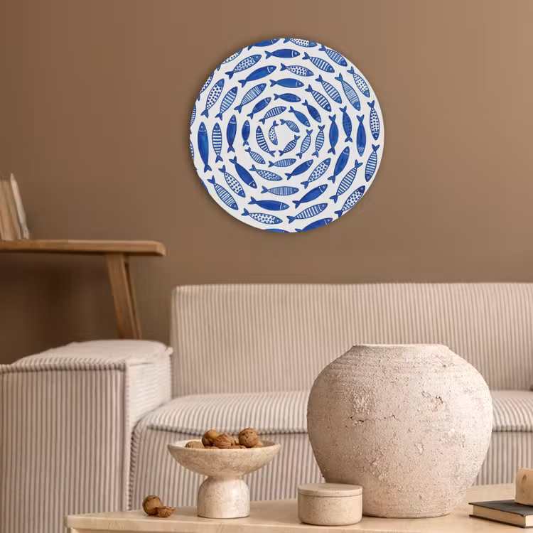 Vis - Patroon - Onderwater - Abstract - Blauw Akoestische PET Vilt - Rond klein -sfeer1